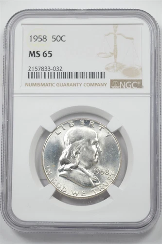 US 1958 Franklin Half Dollar 90% Silver NGC MS65 2444# combine shipping*SFCOIN