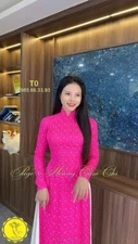 Pink  Ao Dai Vietnamese Gam Long Dress with White Pants