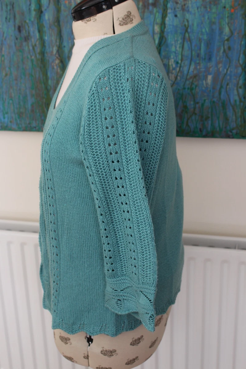 M Co Size M 12 14 Turquoise Lace pattern 3 4 Sleeve Cardigan