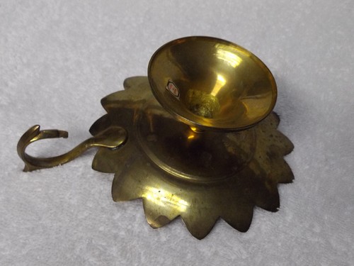 Brass Flower Flat Spike candle holder With Handle Enamel Petals Fall Decor - Picture 4 of 7