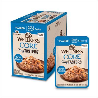 Wellness CORE Tiny Tasters Flaked Tuna Shrimp Cat Food Pack of 12 Pouches