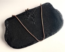 Vintage Richere Black Hand Beaded Clutch Purse Made in Japan