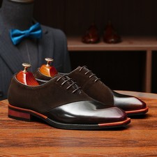 Men's Suede Leather Shoes Lace Up Business Dress Square Toe Oxford Dress Shoes