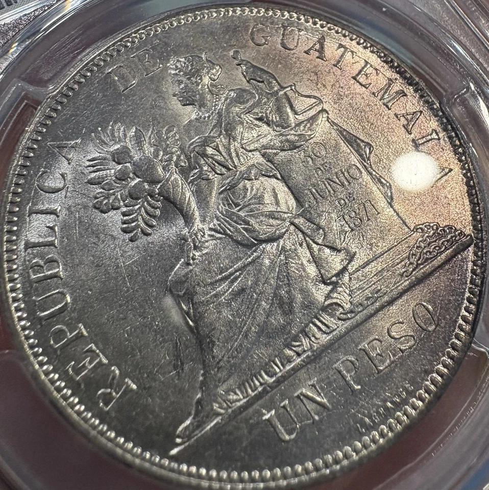 Rare Date With Die Cracks 1897 Guatemala 1 Peso PCGS UNC detail Uncirculated - Image 4 of 4