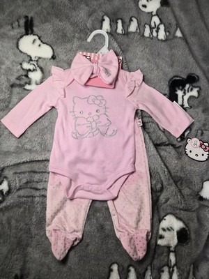 3 Months Hello Kitty Pink & Sparkle 3-Pack Baby Outfit - New