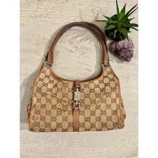 Vintage Gucci Bardot GG Canvas Small Shoulder Bag Brown Leather Trim  Y2K Icon