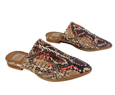Dolce Vita Izzie Snakeskin Leather Mules Slip On Block Heel Shoes Sz 7.5 Boho
