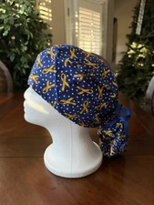 Blue With yellow Ribbon Ponytail Scrub Hat