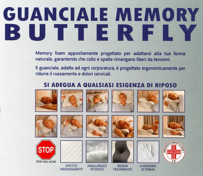 Cuscino Guanciale BUTTERFLY in Memory Foam Anti Russamento per Cervicale NUOVO, fotografia 5 di 11