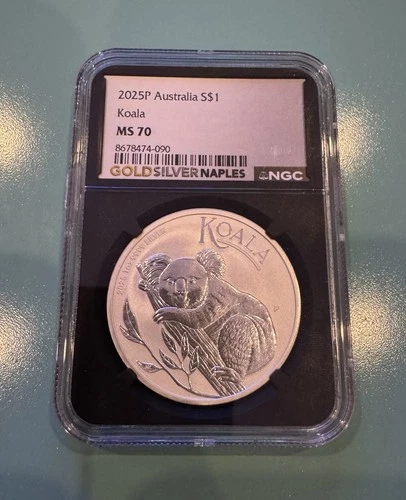 2025 P $1 .9999 1 oz AUSTRALIA KOALA NGC MS70 BLACK LABEL Silver Coin