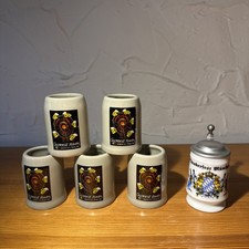 5xOriginal Oktoberfest Mini Bierkrug 2002&1x Mini Zinndeckelkrug-Set