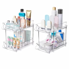 2 Tier Bathroom Storage Organizer 2 Pack Clear Under Sink Pull-out Cabinet