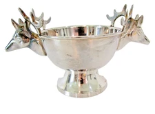Vintage Silver Plate Stag Deer Elk Head Pedestal Decorative Bowl 4.25"