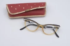 Vintage 1950s U/Z Cat Eye Glasses – Women’s – Black & Amber w/ Case [25-0010]
