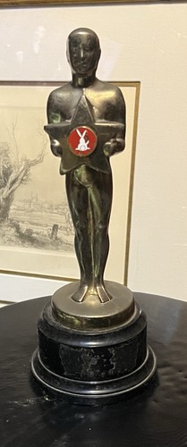 Vintage Easter Seals Telethon trophy Oscar Like Rabbit on Phone Red ...