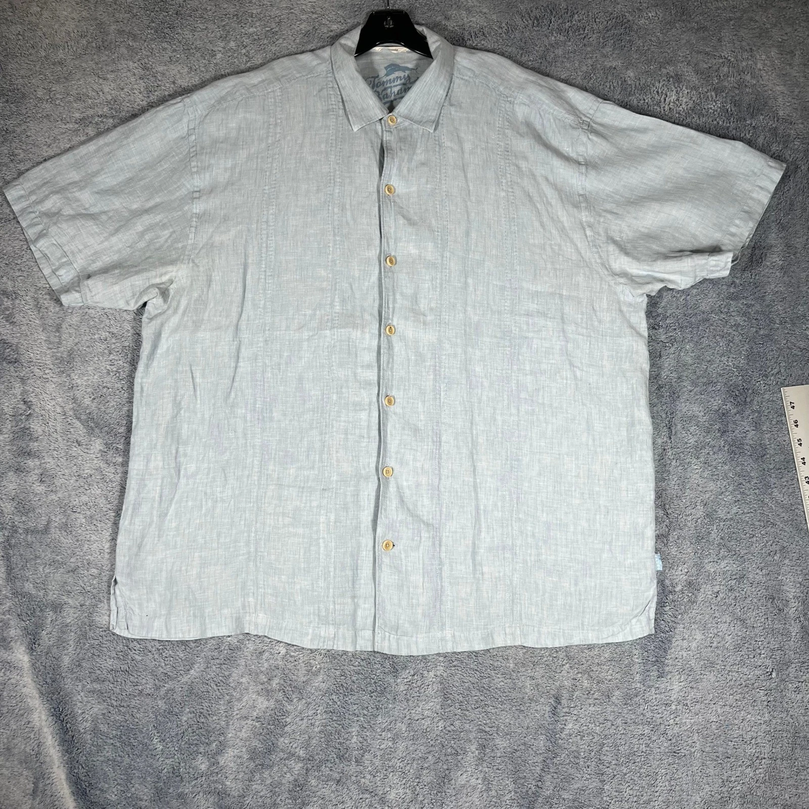 Tommy Bahama Relax Mens XXL Light Blue 100% Linen Short Sleeve Button Up Shirt