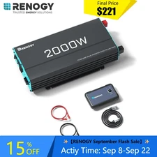 Renogy 2000W Pure Sine Wave Inverter 12V DC to 120V AC Converter Remote Control