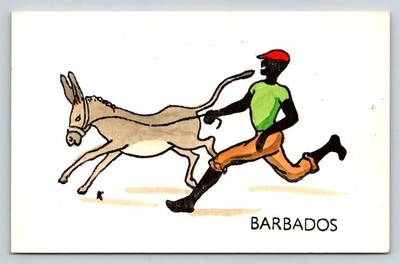 Vintage Barbados Donkey & Man Comic Postcard Nink Design Caribbean Travel
