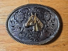 Western Horse Head Belt Buckle Ornate Floral Cowboy Rodeo Style