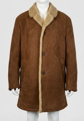 Ben Sherman Men's Brown Shearling Classic-Fit Overcoat Jacket Size 44L