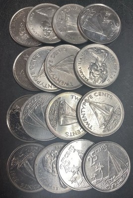 Bahamas Coin Lot 25 CENTS - 16 Coins- 16 X .25 BSD Vintage Old Bahamas Sailboat