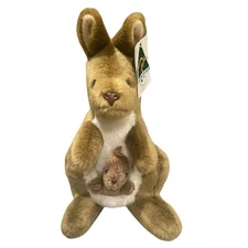 Australian Made Brown Kangaroo & Joey Plush Stuffed Animal Aussie Bush Toys New