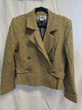Vintage Carlisle wool double-breasted blazer in black and yellow houndstooth