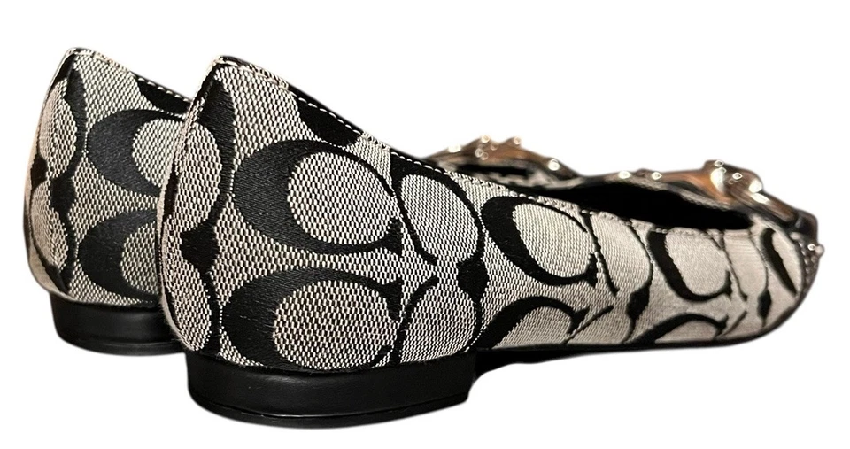 Zapatos planos de ballet Coach Logo sin cordones negros/grises/plateados para mujer talla 7,5B Foto 4 de 4
