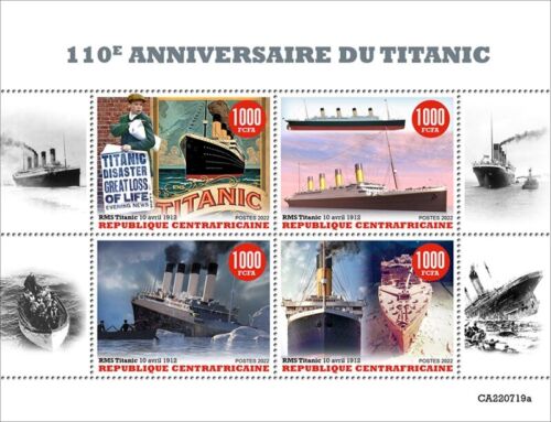 Central Africa - 2022 RMS Titanic Anniversary - 4 Stamp Sheet - CA220719a - Picture 1 of 1