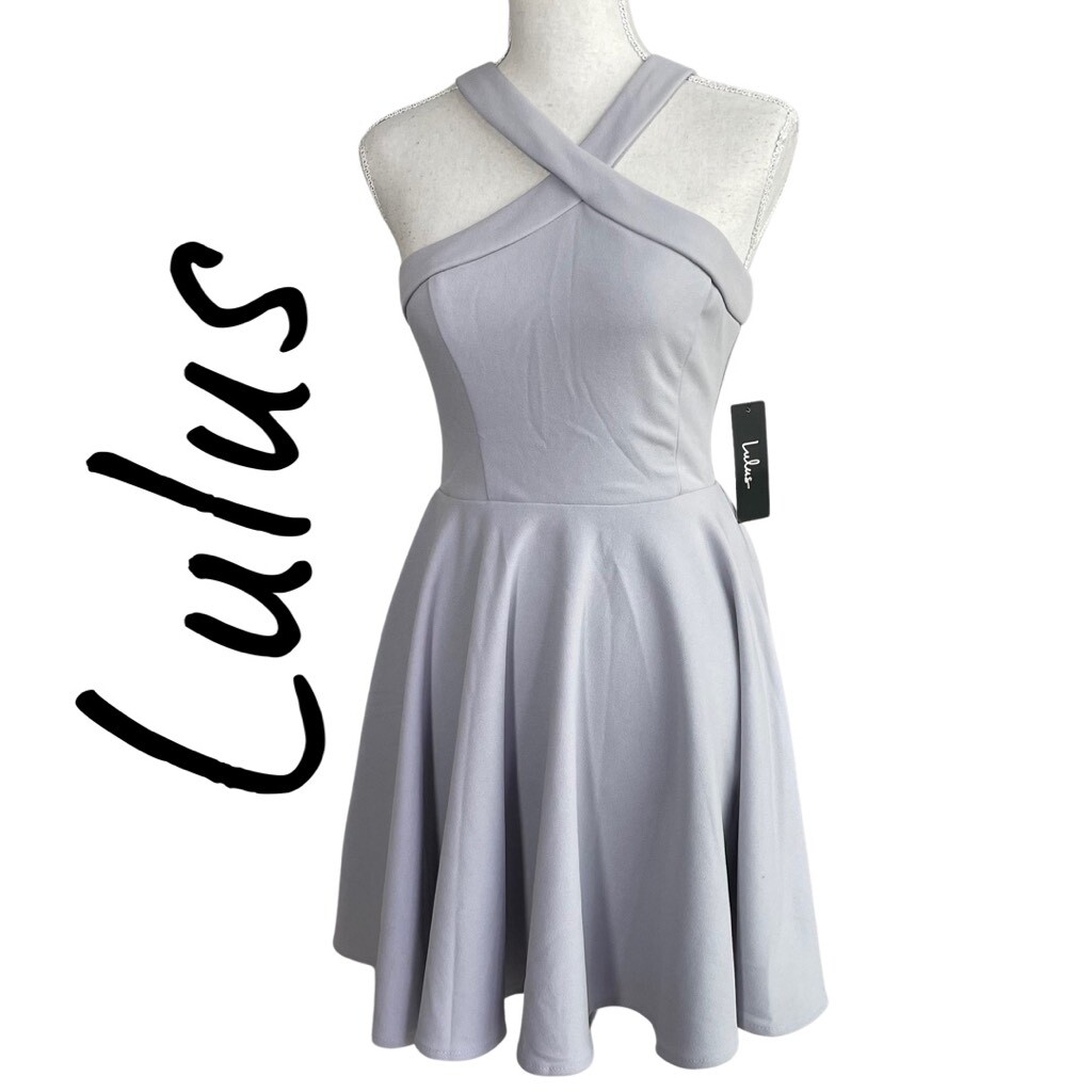 LULUS The Way You Look Tonight Light Grey Halter Skater Dress, Size S | eBay