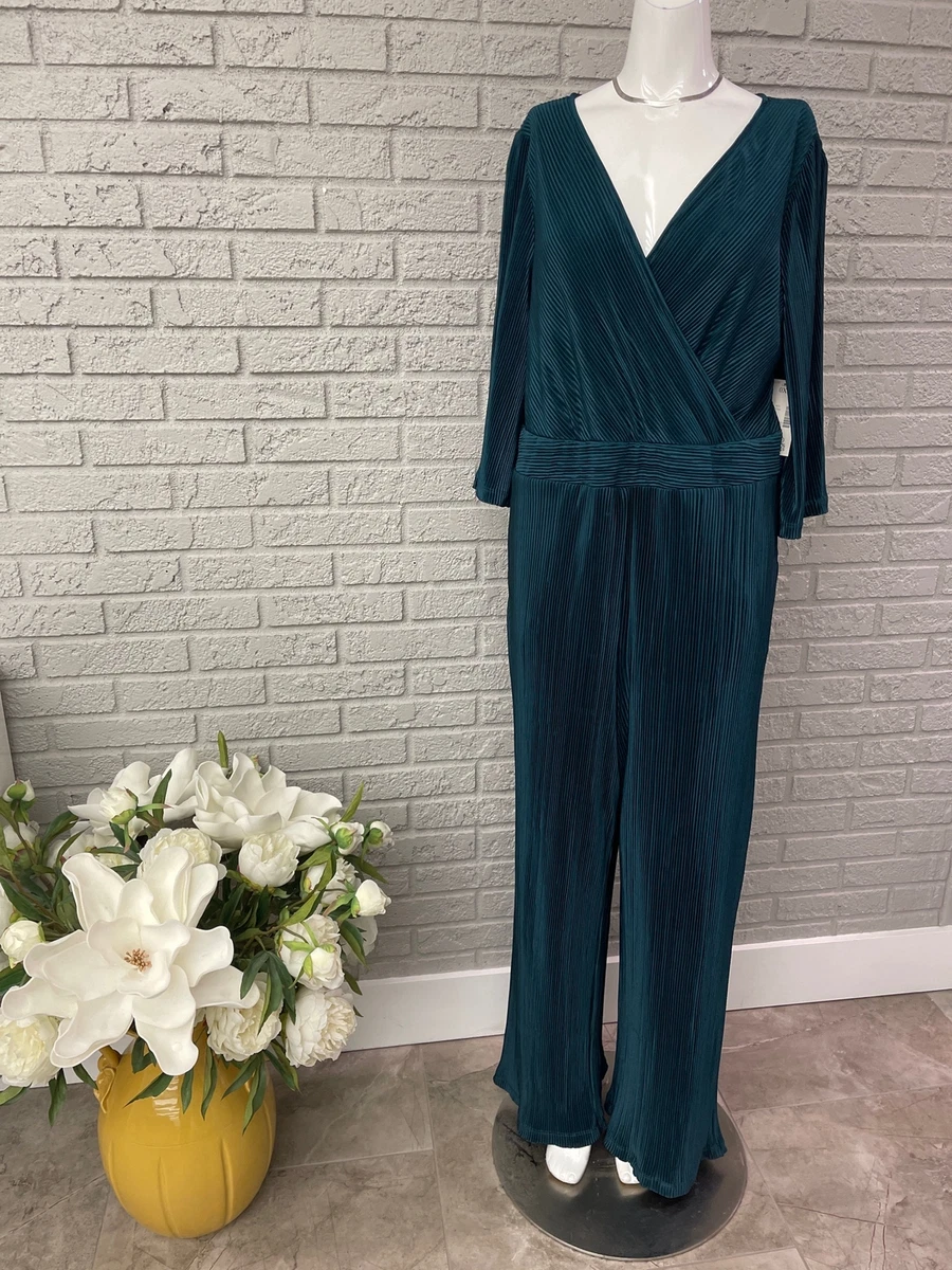 Catherines Green Pleated Wide Leg Jumpsuit Size 0X 14W eBay