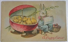 A Happy Easter Bunny Chick Eggs Rustic Vintage Metal Sign