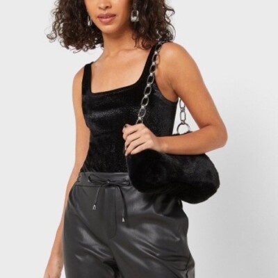 TOPSHOP Body 'Foil Velour Bodysuit' black glitter S EUR 36/UK - Main Image