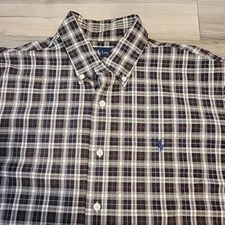 Ralph Lauren Polo Shirt Mens XL Black Red Plaid Button Down Costom Fit Cotton