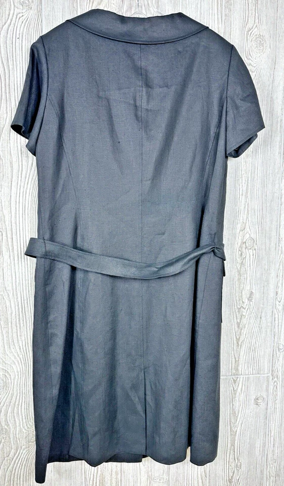 Vintage Rickie Freeman Teri Jon Black 100% Linen S/S Belted Shirt Dress Size 14 - Image 2 of 4