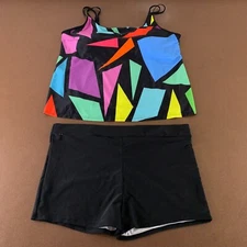 Women's US Size 2XL Colorful Built In Bra 2 Piece Tankini Swim Short Set New