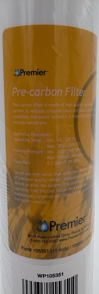 Watts Premier RO-4 RO-Pure WP105351 Carbon Pre-Filter (Yellow)  - Image 2 of 3
