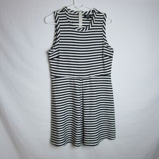 Madewell Black White Striped Knit Fit and Flare Racerback Dress Women's XL