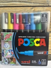 Uni Posca PXPC3M8 Acrylic Paint Marker Set, Fine Point Assorted New