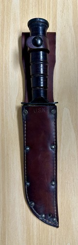 EXCELLENT WWII US NAVY MK2 CAMILLUS NY KNIFE & USN MARKED LEATHER SHEATH
