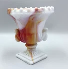 Vintage NYC Vogue Merc Co Small Akro Agate Orange White Slag Glass Urn Vase