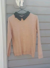 Ivanka Trump Pink ( Peach) Black Collared Long Sleeve Womens Large EUC