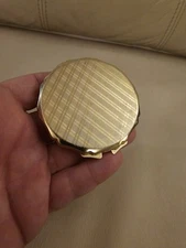 Vintage Mid Century Gold Tone Mirrored Makeup Face Power Compact 3" Japan