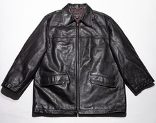 J. Crew Leather Jacket Men's Large Quilt Lined Zip Collared Black Vintage 90s