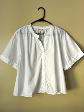 Banana Republic Womens White Solid Collared Button Front Woven Cotton Blouse S