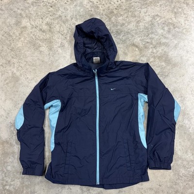 Nike Jacket Womens Small Blue Hooded Full Zip Lightweight Running Windbreaker