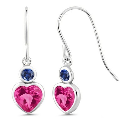 1.48 Ct Pink Created Sapphire Blue Created Sapphire 14K White Gold Earrings