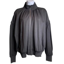 Cabi Women's Black Chance Bomber Zip Up Jacket Size S Dropped Sleeve Slouchy