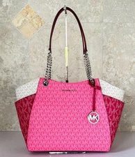MICHAEL KORS JET SET TRAVEL LG SHOULDER CHAIN TOTE BAG MK DARK RASPBERRY MULTI