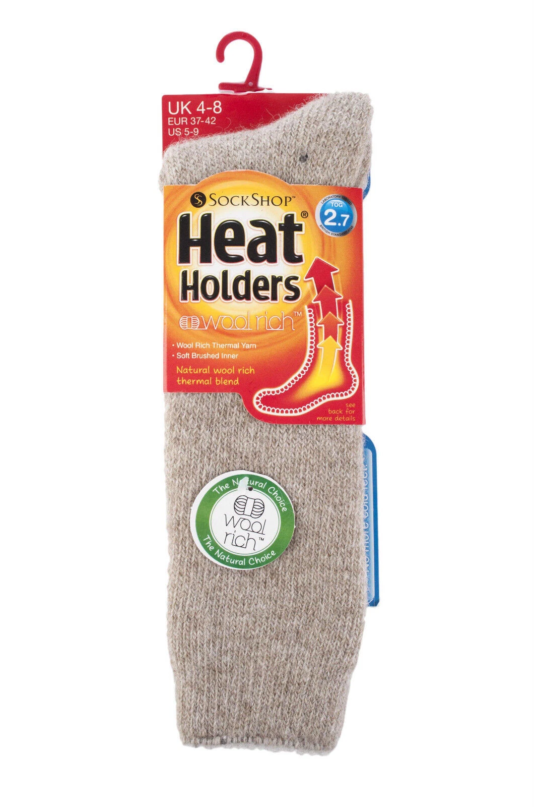 Ladies WOOL 2.7 Tog Long Knee High Thermal Heat Holders Socks 4-8, 37-42 Oatmeal